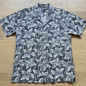 Vintage Structure Shirt Men Small Oversized Linen Blend Hawaiian Tropical Blue